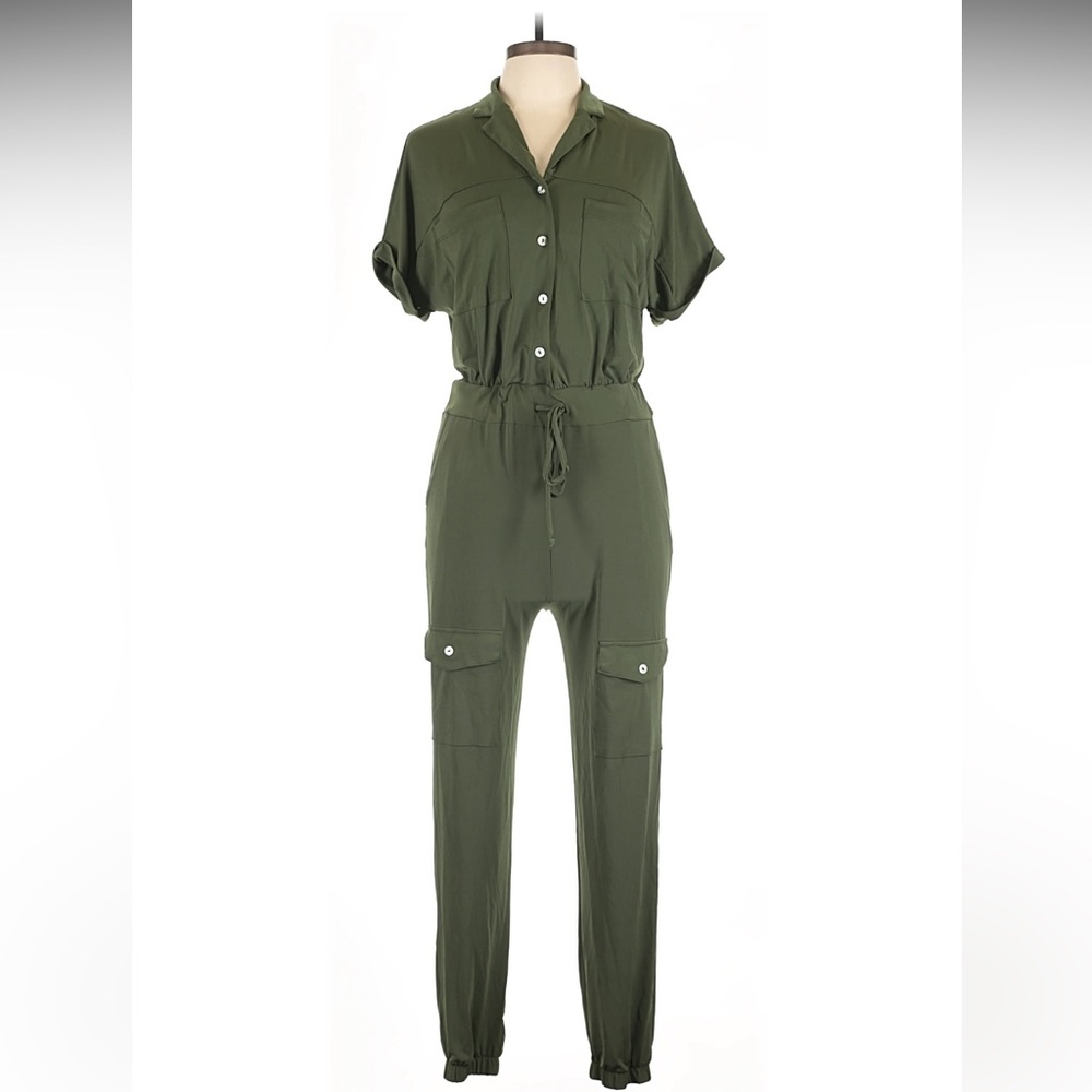 Brigitte Brianna Sexy Modest Olive Green Cargo Jumpsuit